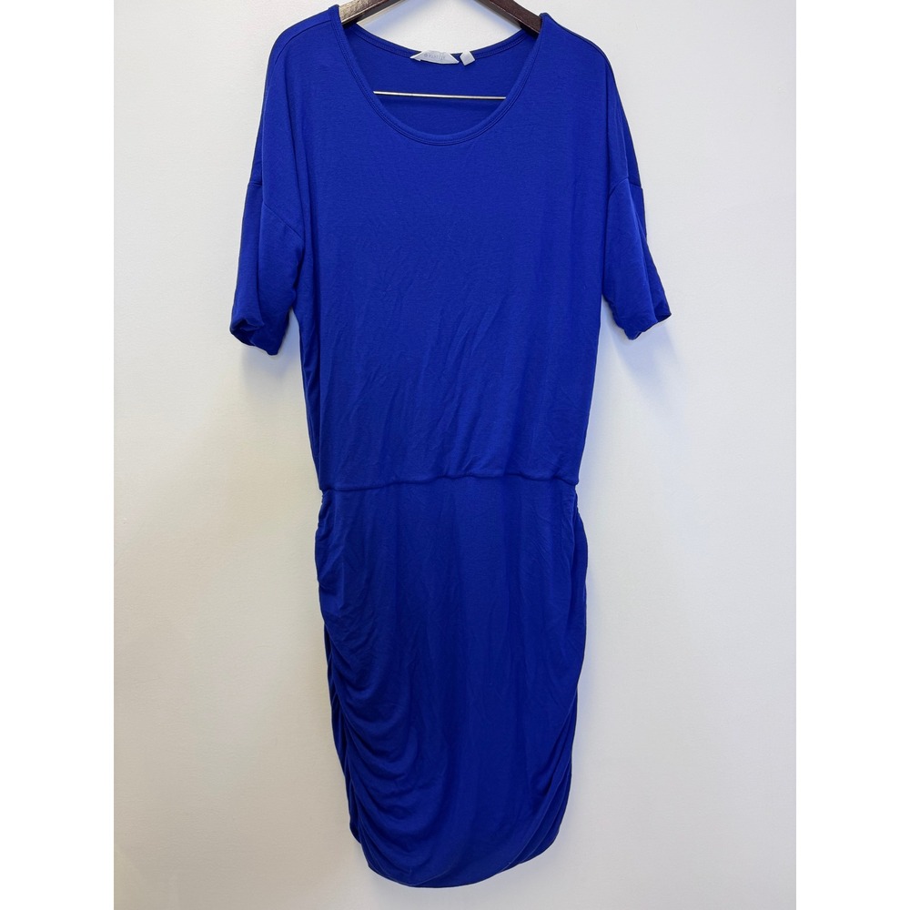 Athleta Royal Blue Ruched Midi Dress Modal Wool Blend 243065 Womens‎ Large